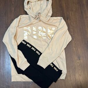 Pink hooded sweatshirt and leggings